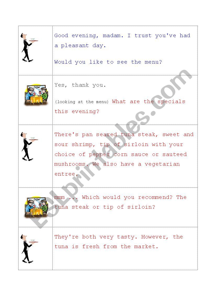 taking orders worksheet