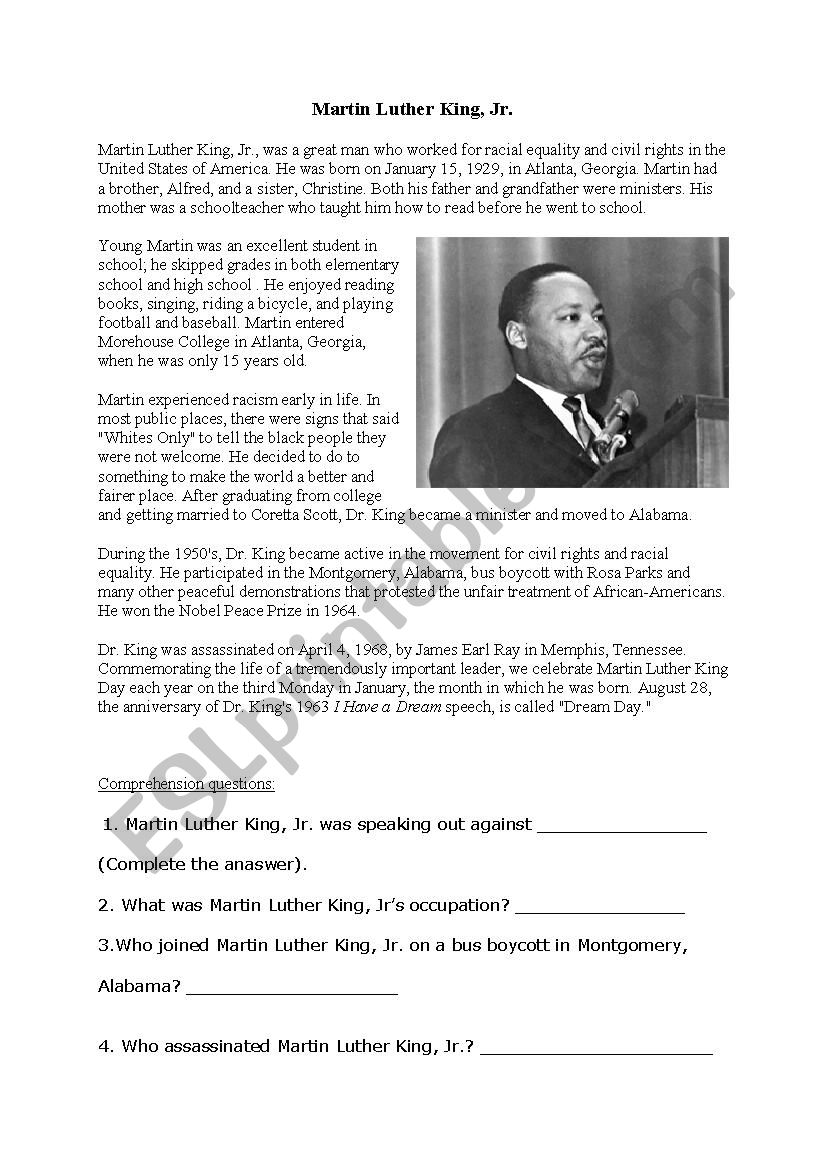 Martin Luther king worksheet