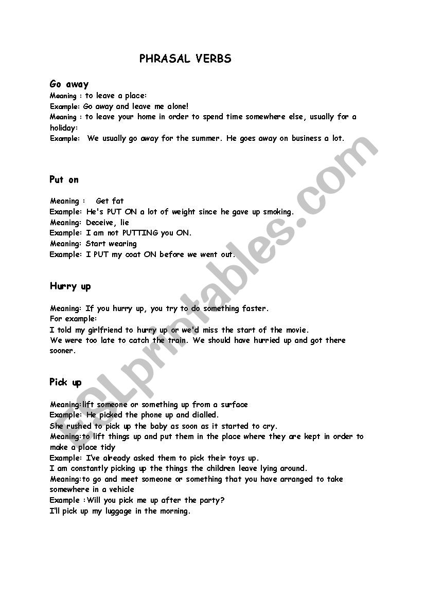 Phrasal Verbs worksheet