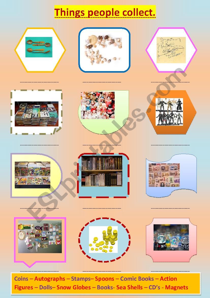 Things people collect worksheet