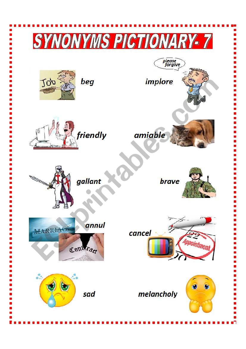 SYNONYMS PICTIONARY 7 worksheet