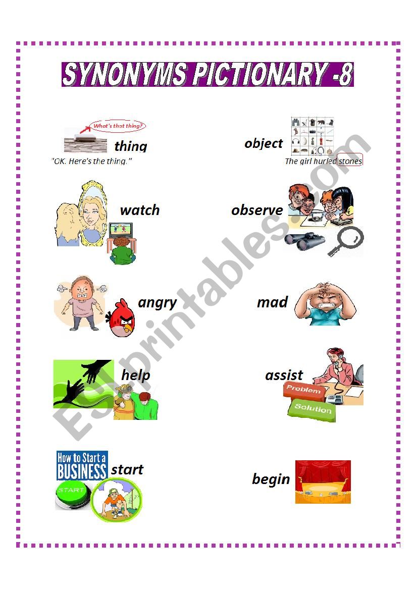 SYNONYMS PICTIONARY 8 worksheet