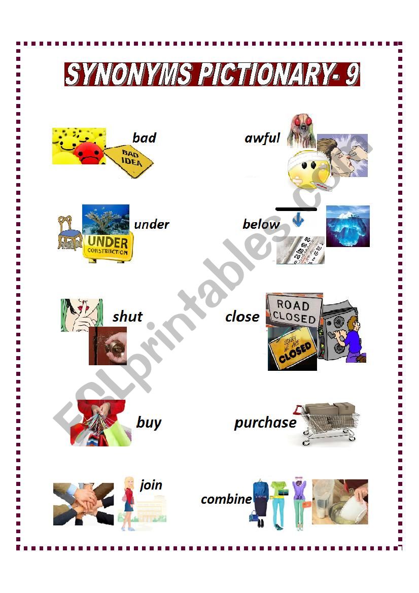 SYNONYMS PICTIONARY 9 worksheet