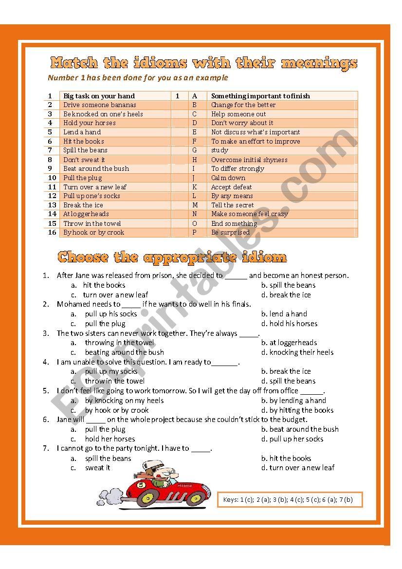 English Idioms worksheet