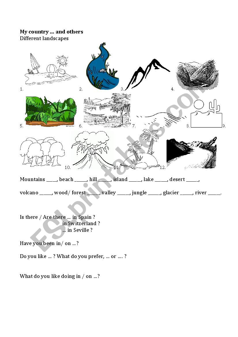 different landscapes worksheet