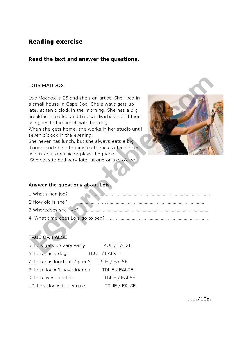 reading exercise worksheet