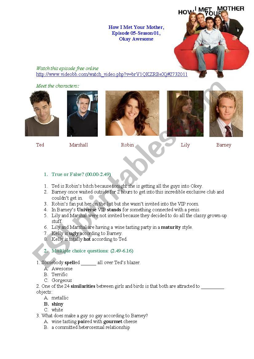 how i met your mother worksheet