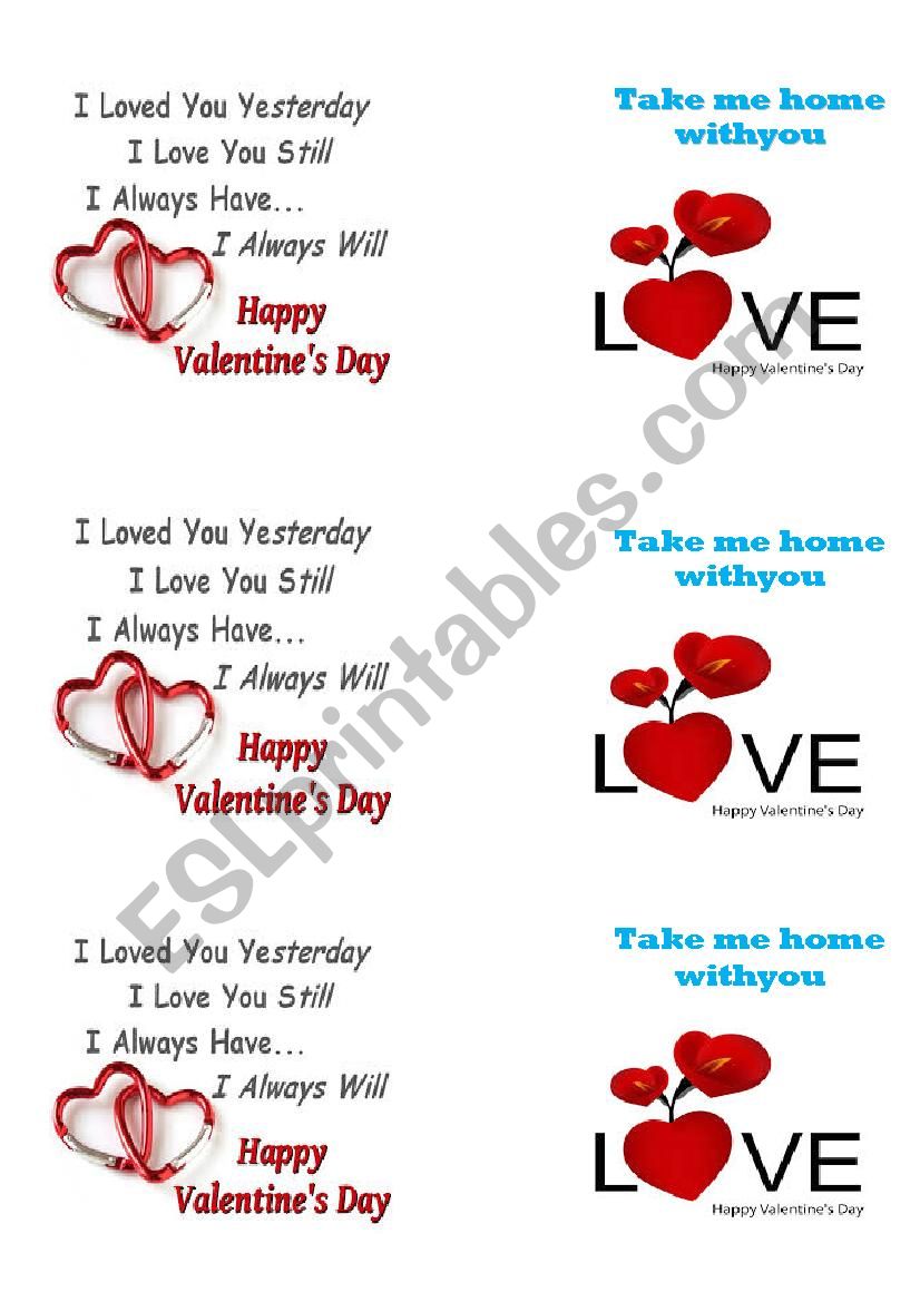 3 Valentine cards to cut  worksheet