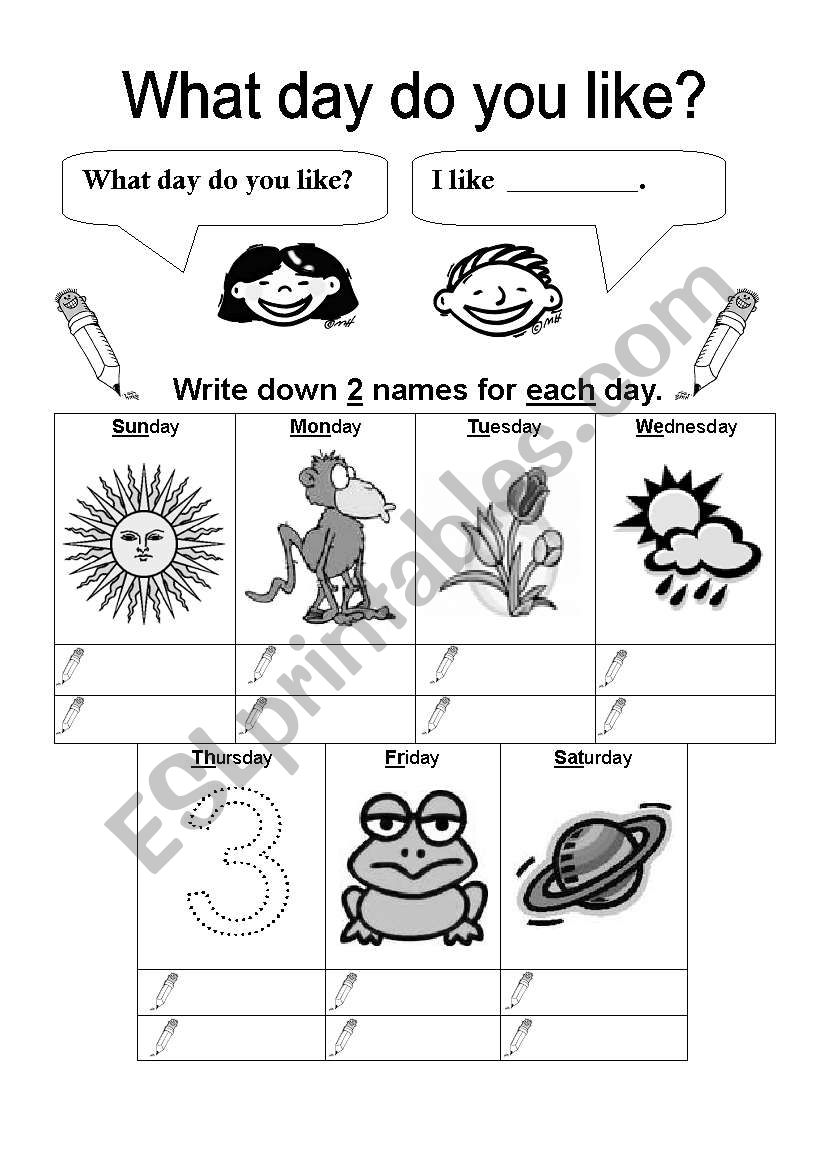 What day do you like? worksheet