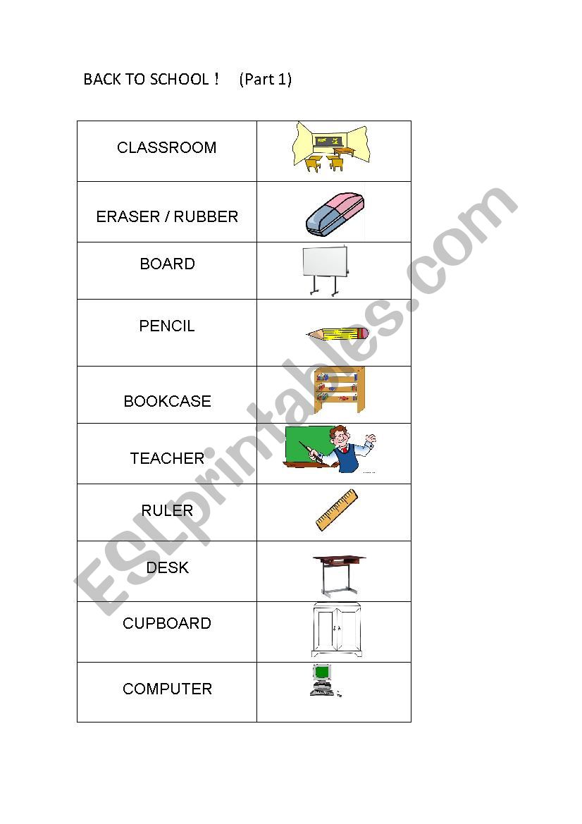 school vocabulary worksheet