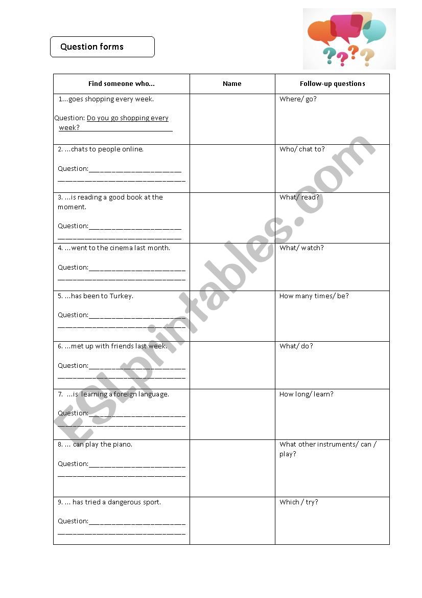 Question forms worksheet