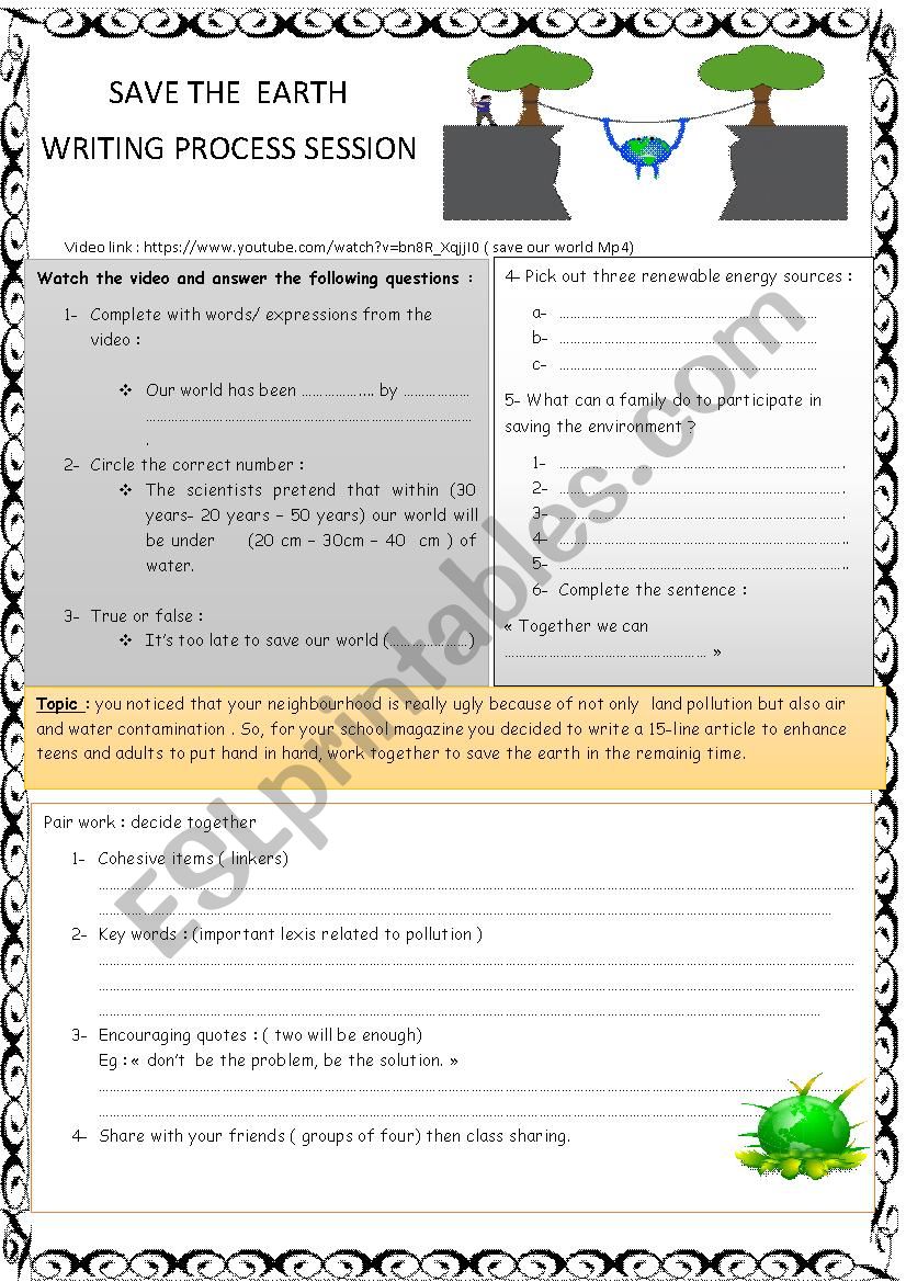 Save the earth writing process