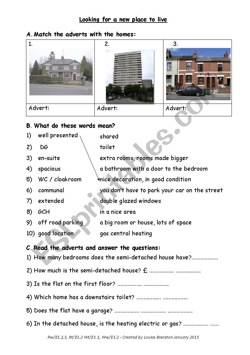 Estate agent adverts worksheet