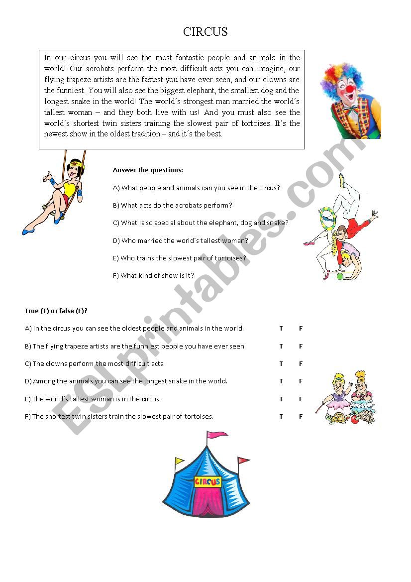 Circus worksheet