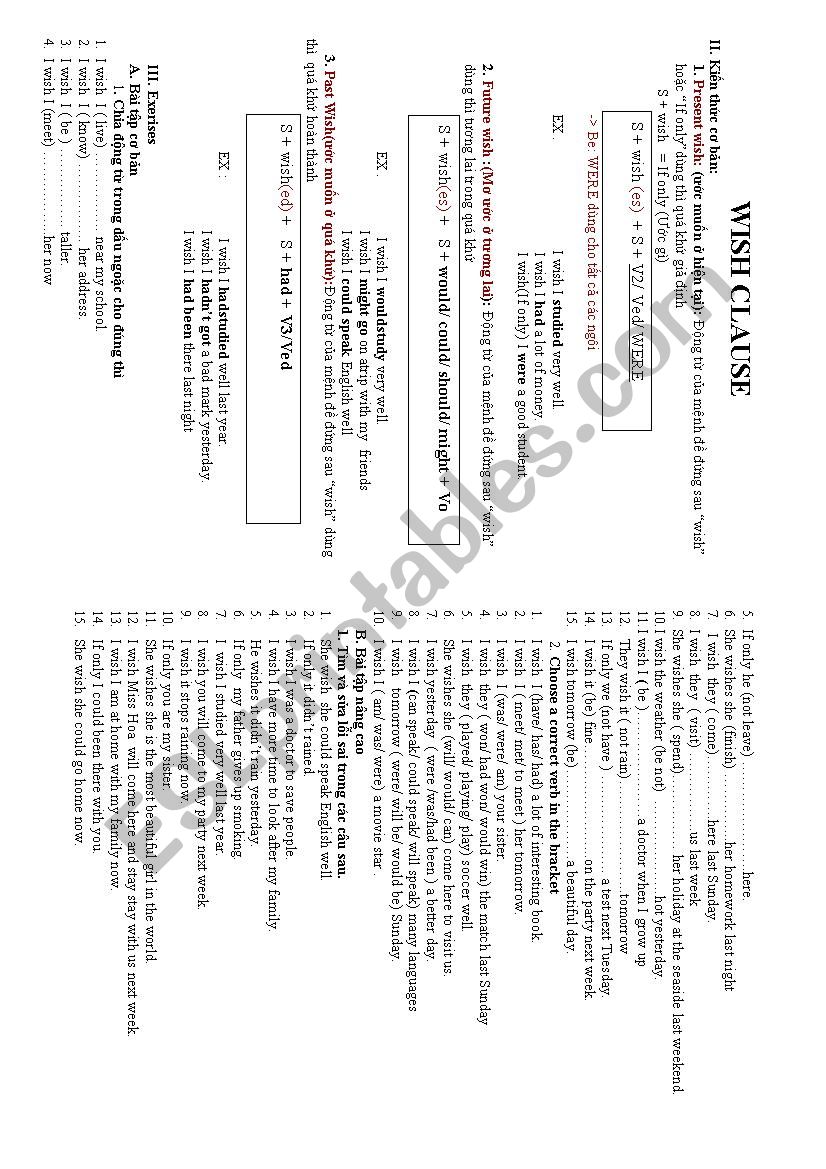 Wish worksheet