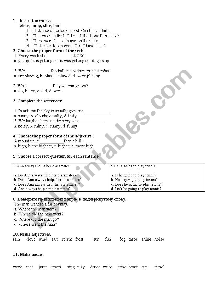 mixed tasks worksheet