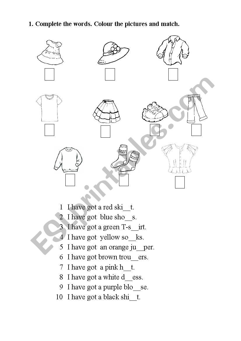 Colours and Clothes worksheet