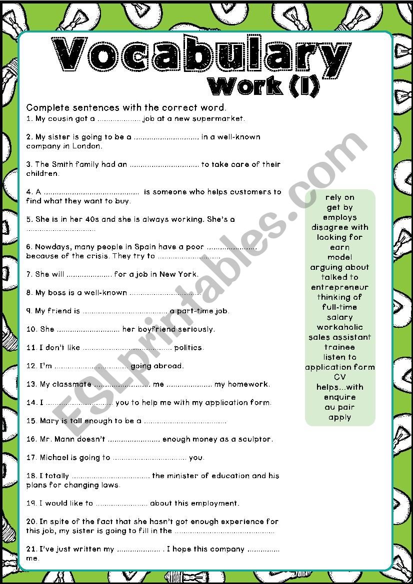 Work / Jobs Vocabulary worksheet