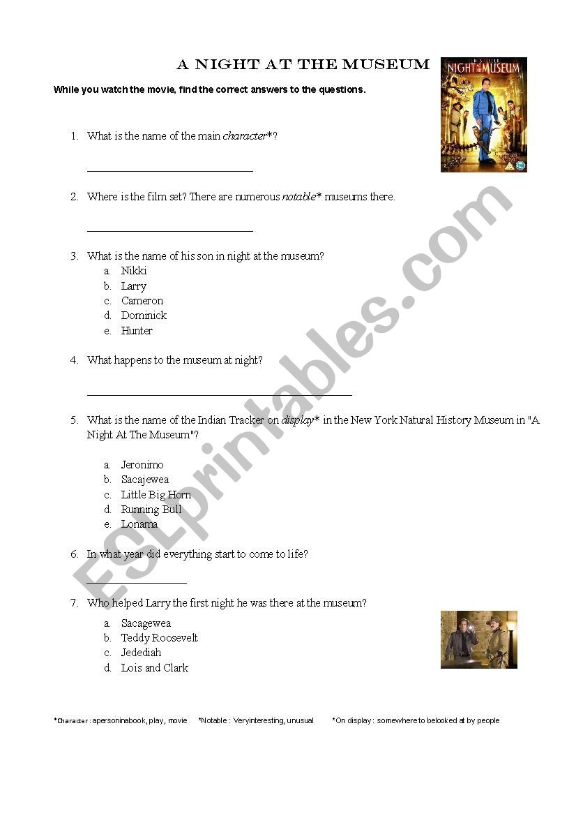 A night at the museum 1 worksheet