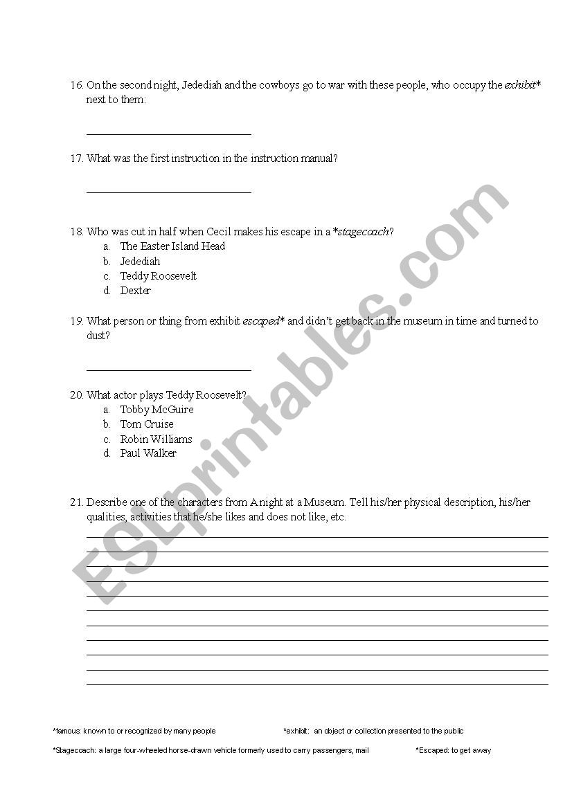 A night at the museum 1 - ESL worksheet by litlemouz