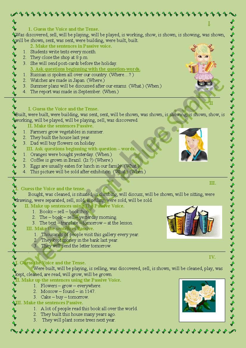 worksheet for practising passive