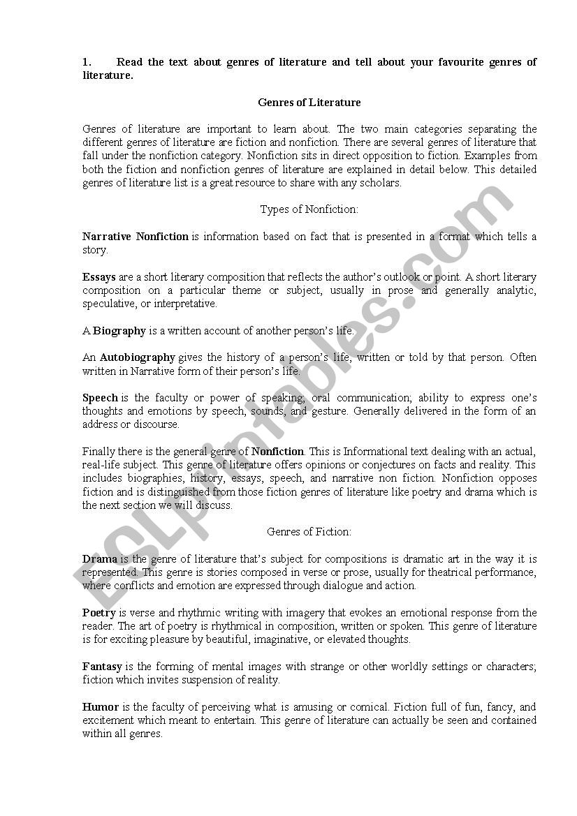 Literature worksheet