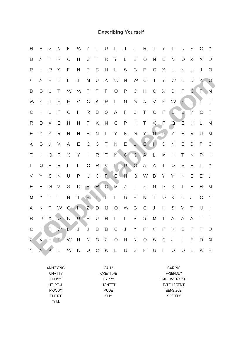 words to describe yourself wordsearch