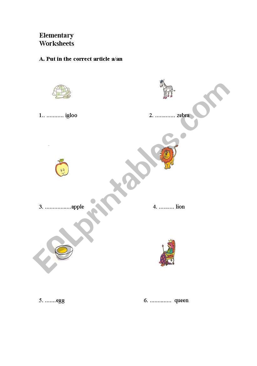 Articles for children worksheet