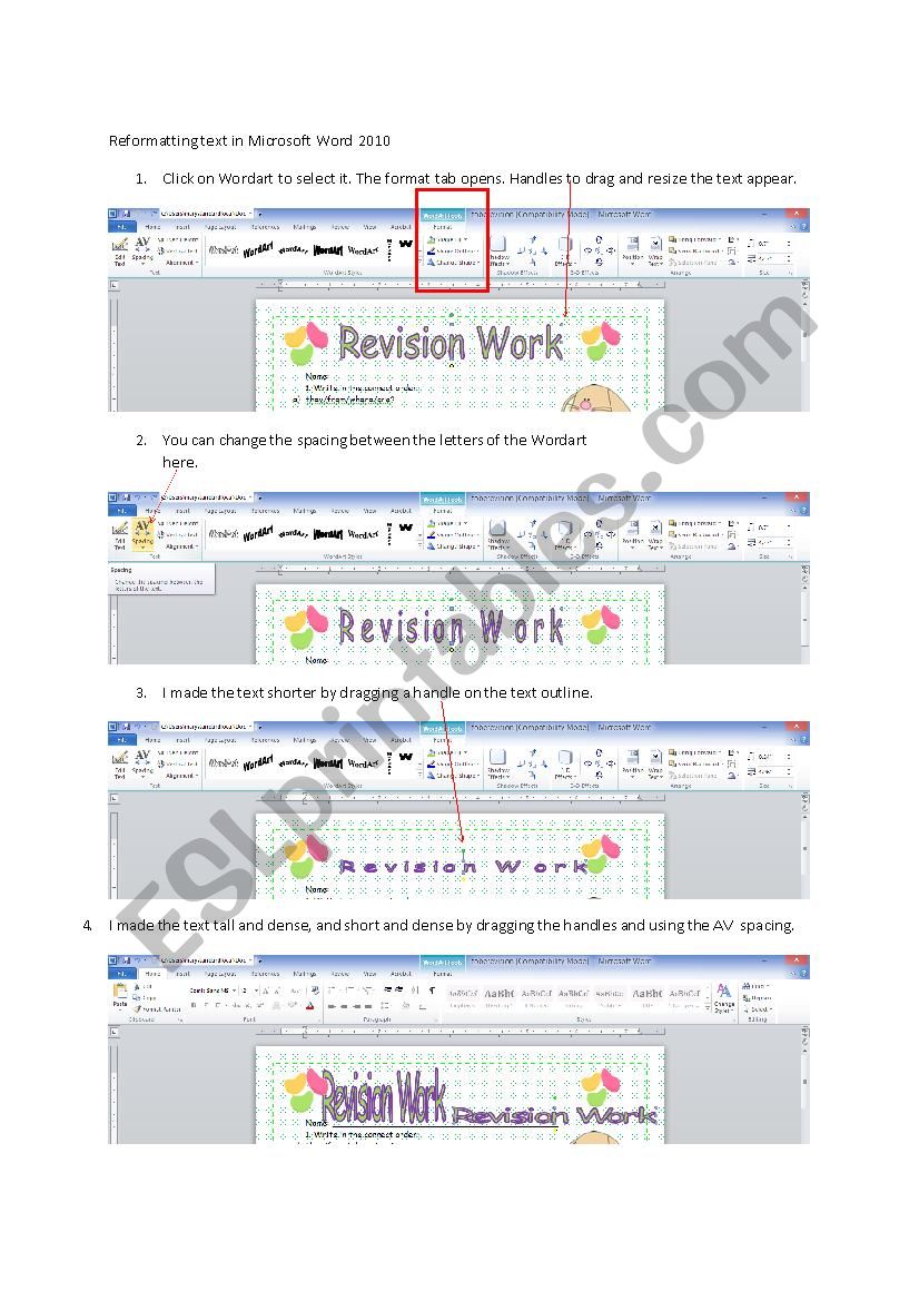 Reformatting Wordart in microsoft Word 2010