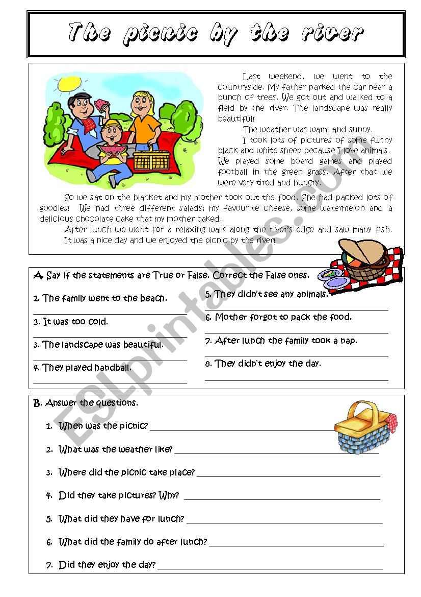 The picnic by the river  worksheet