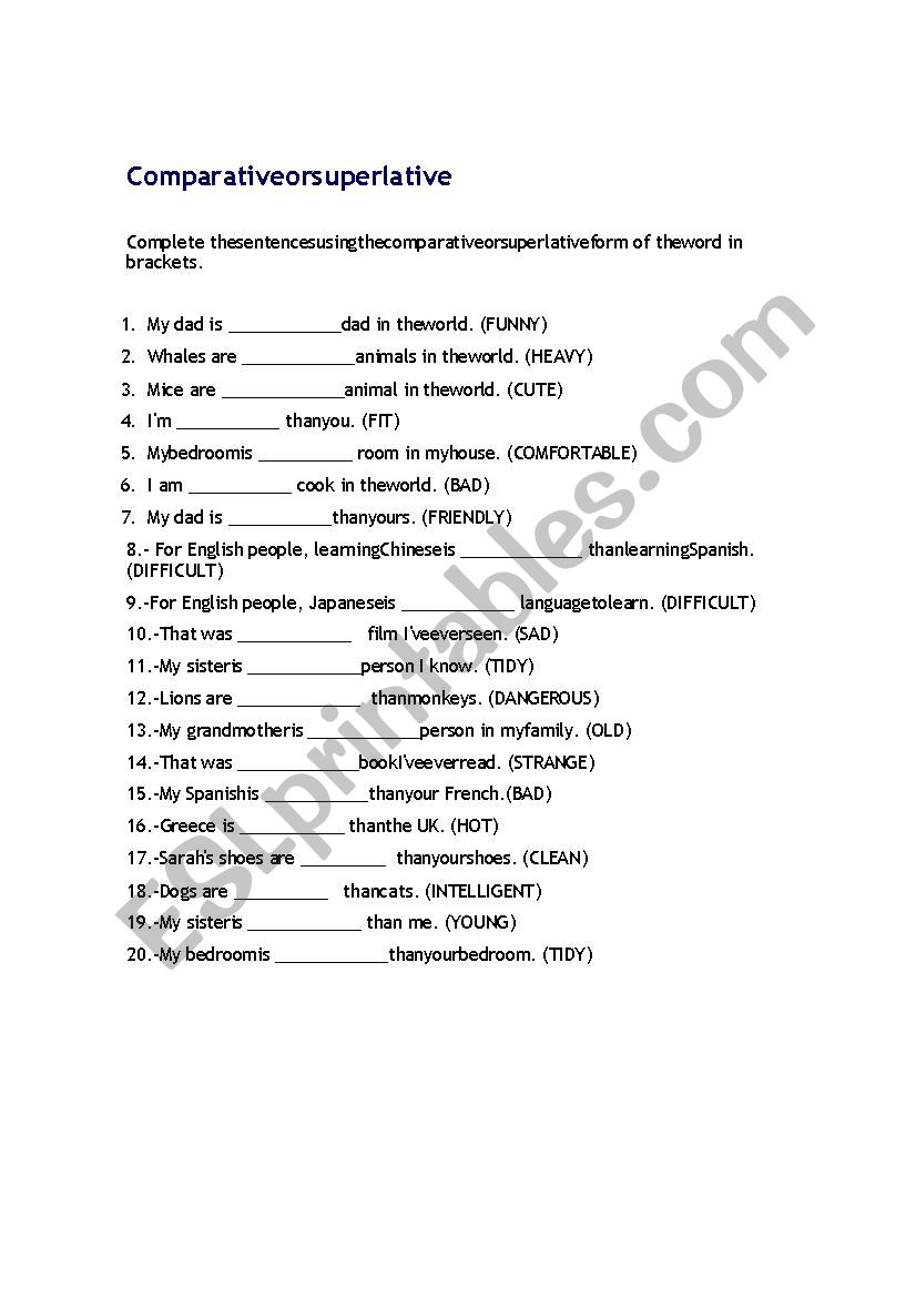 comparative or superlative  worksheet