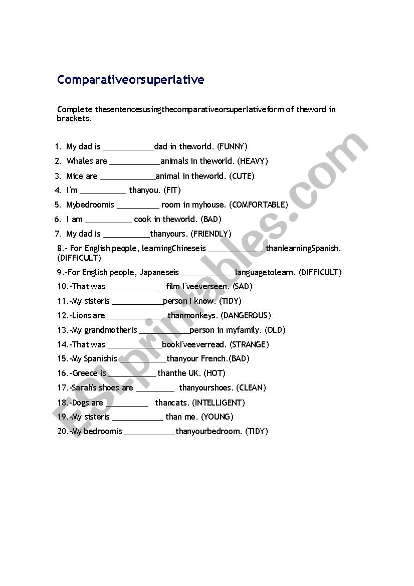 comparative or superlative  worksheet