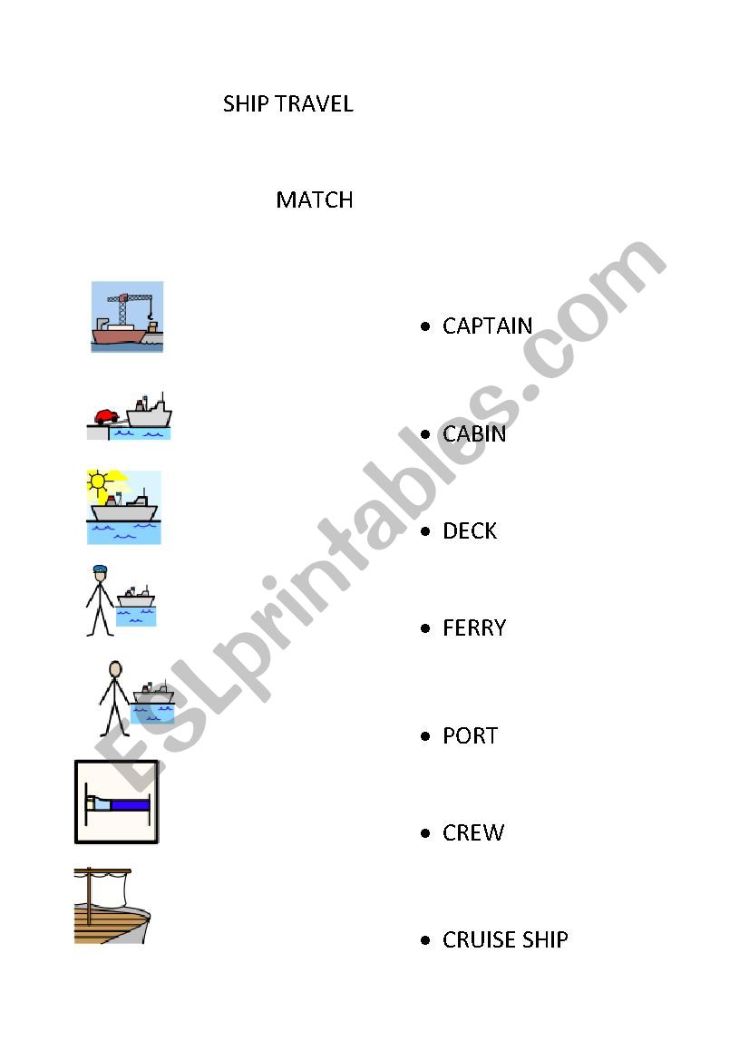 SHIP TRAVEL - MATCH worksheet