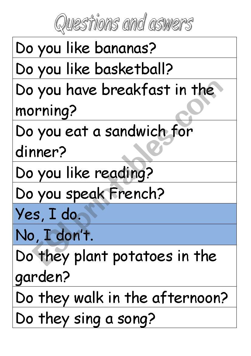 Questions and answers Cards worksheet