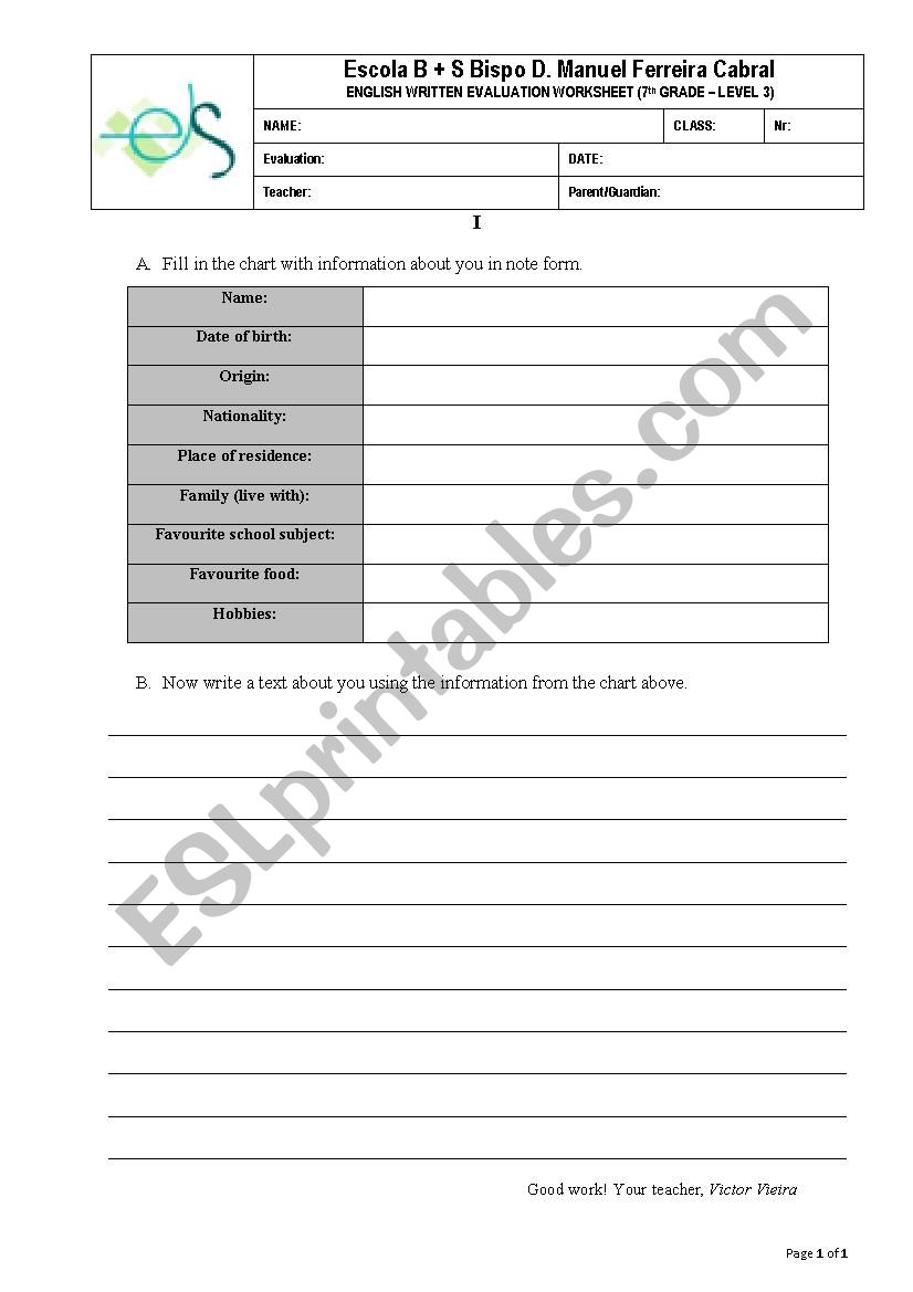 About me! worksheet