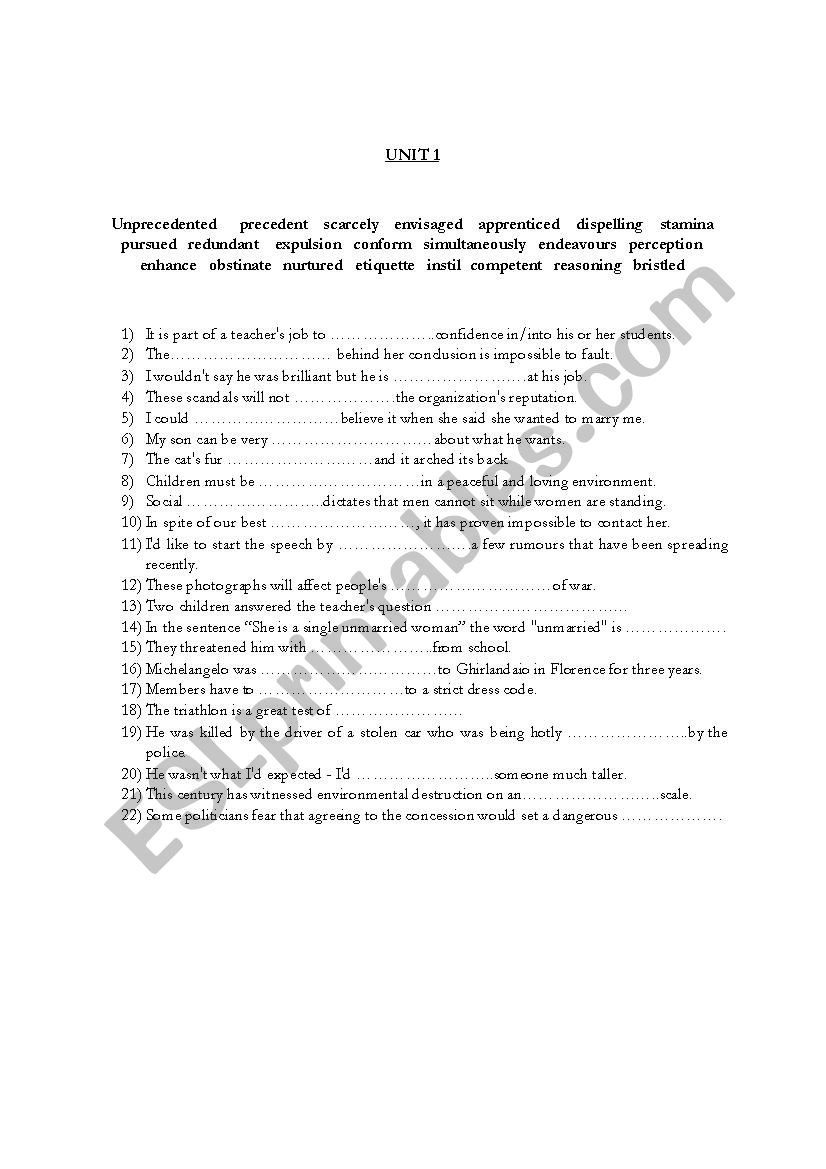 Vocabulary test worksheet