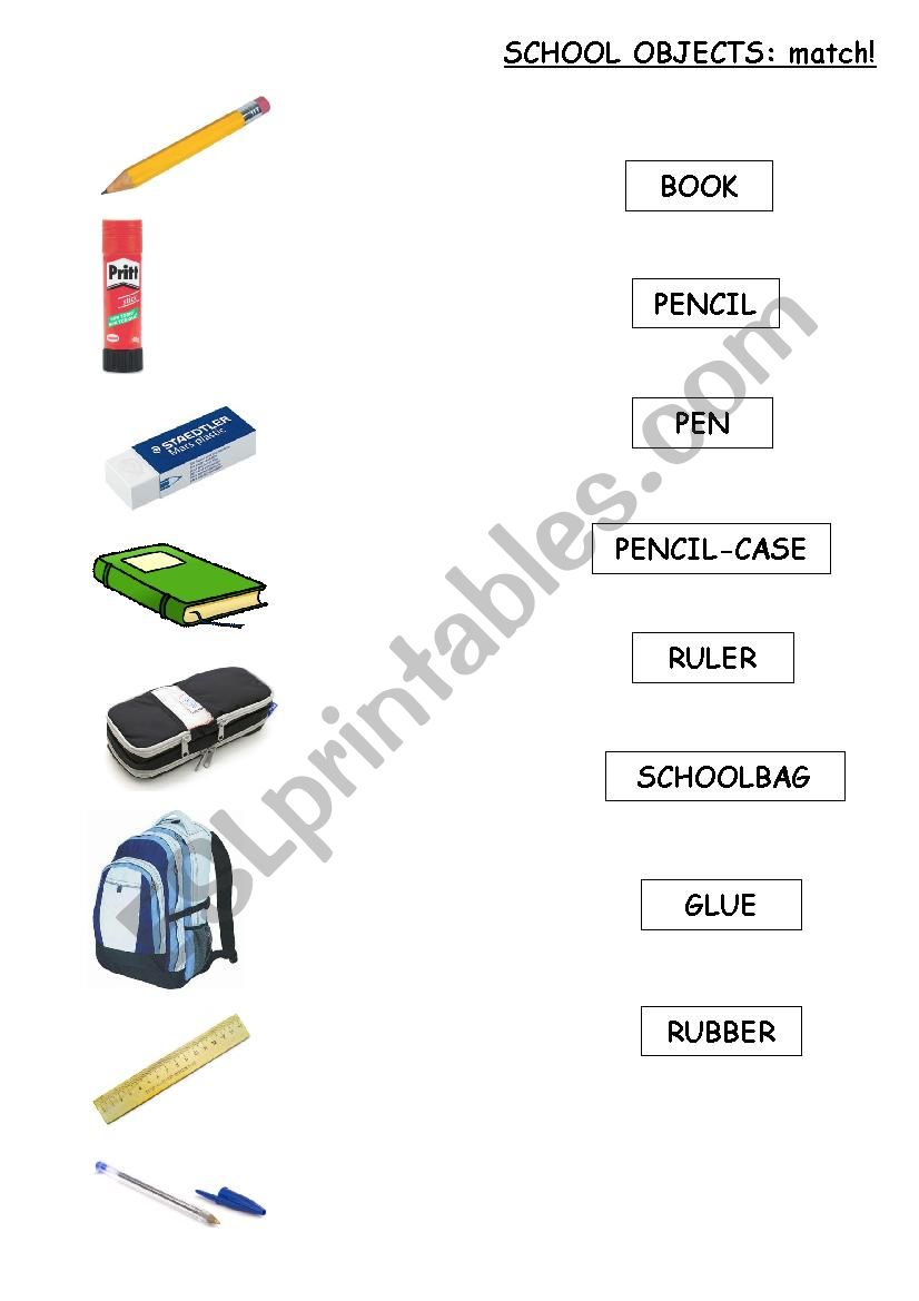 School objects worksheet