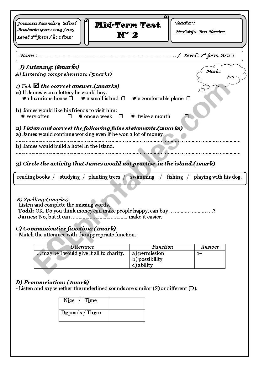 level 2 : mid-term test 2 worksheet