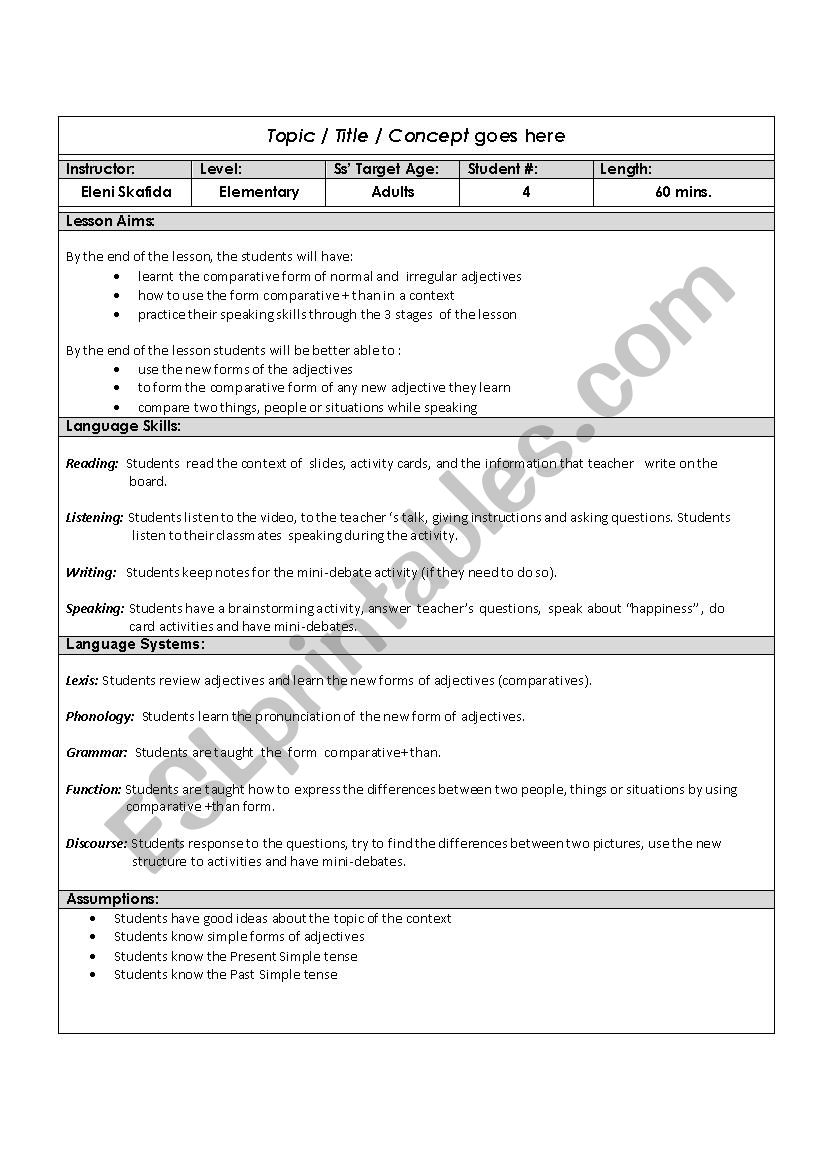 Grammar lesson plan-Comparatives