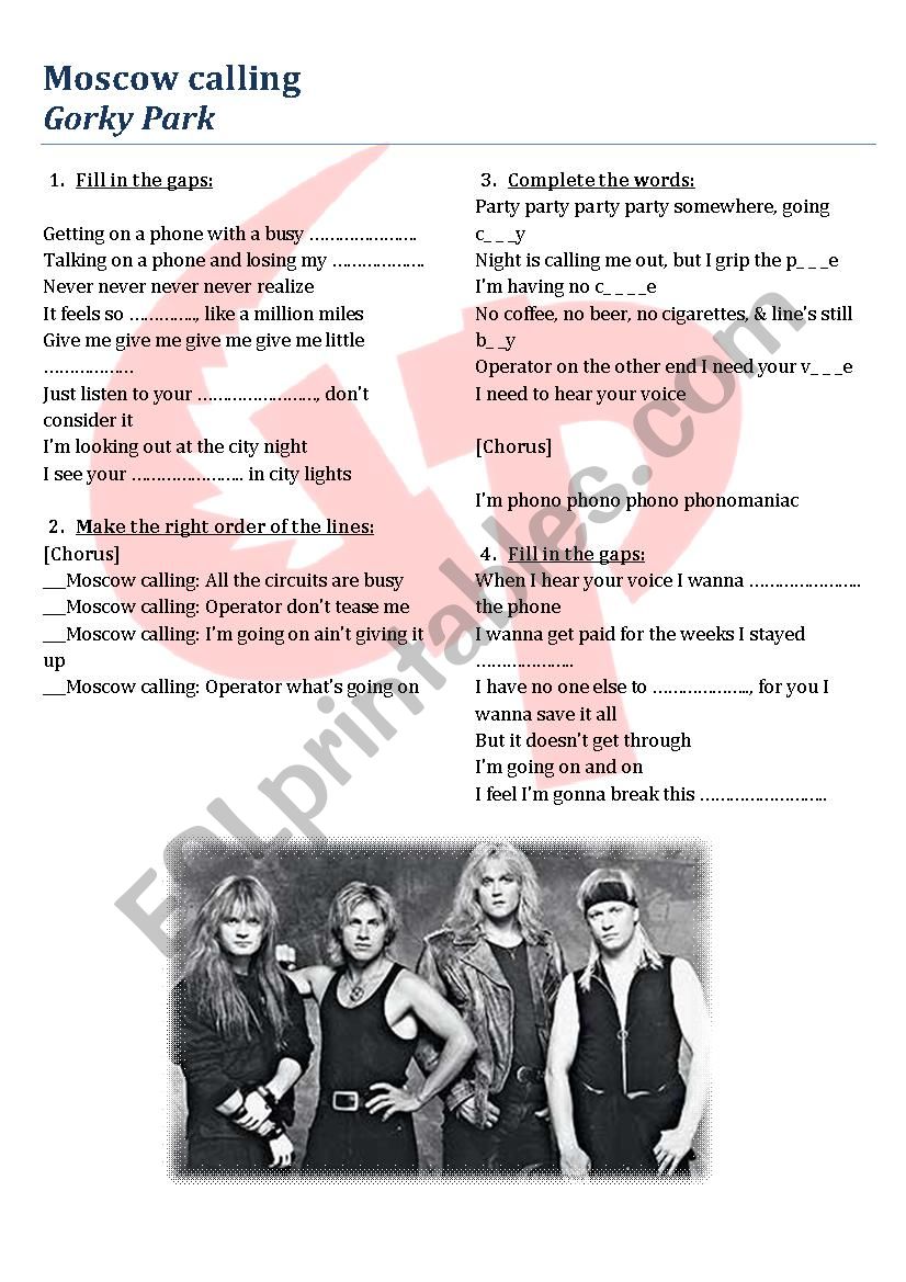 Moscow Calling Song worksheet