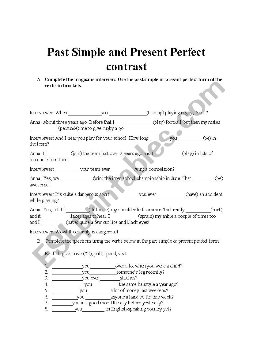 Past Simple and Present Perfect - ESL worksheet by renatazz