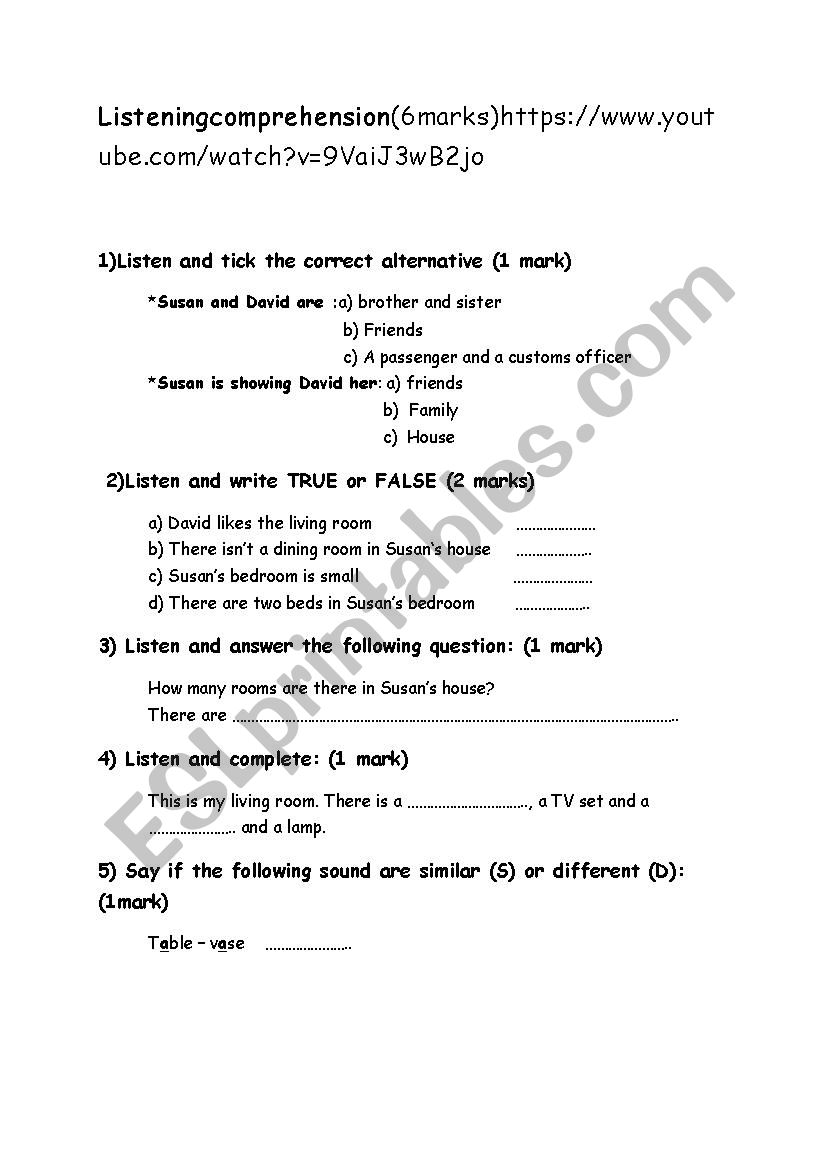 listening comprehension test  worksheet