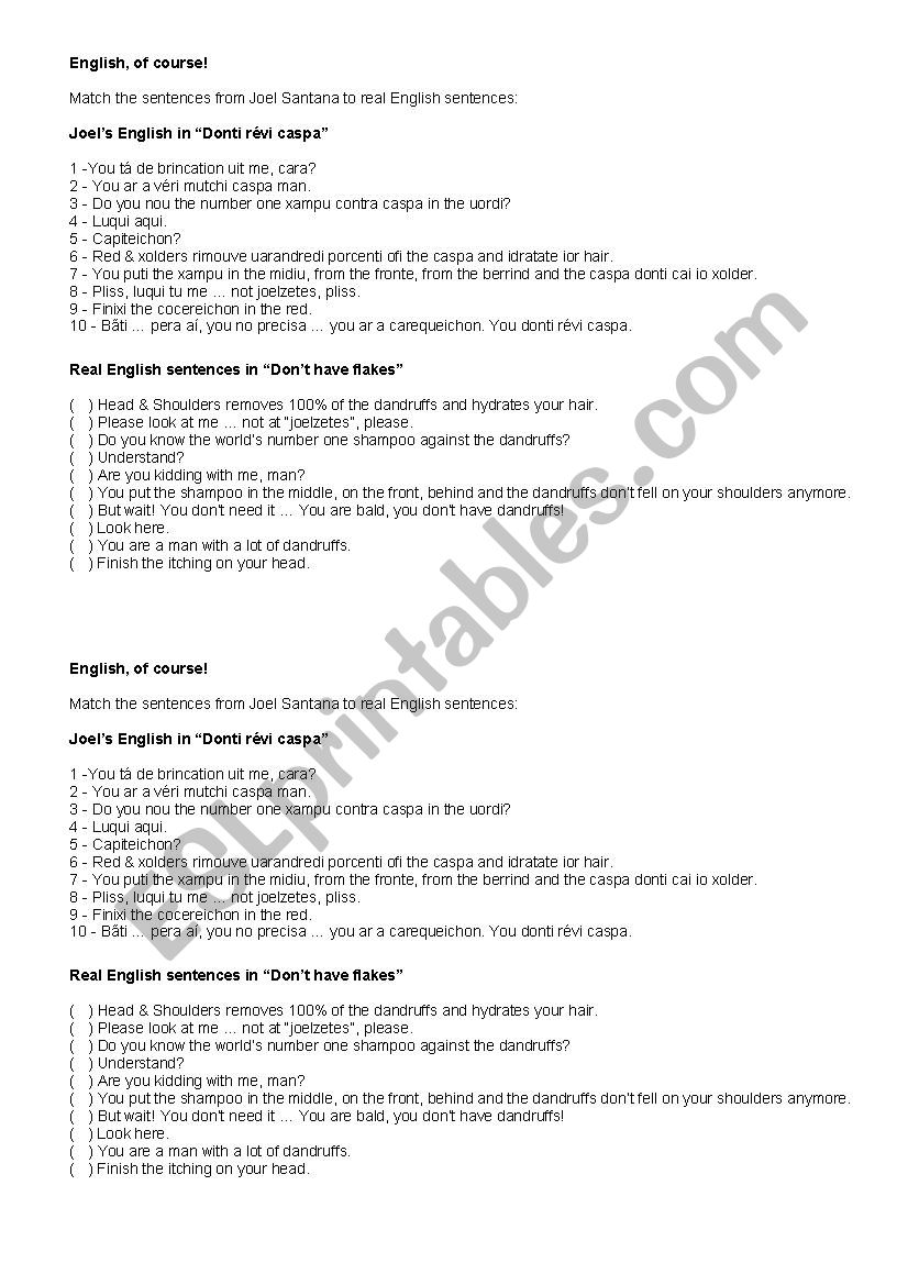 Joel Santanas exercise worksheet