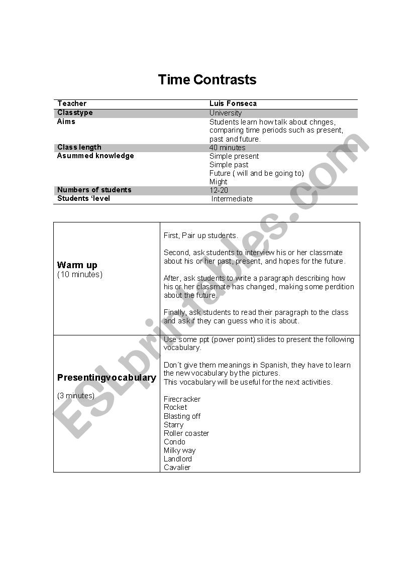 Time Contrast  worksheet