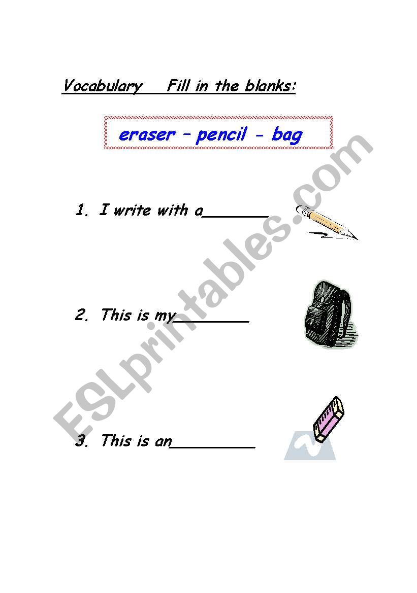 classroom vocab worksheet