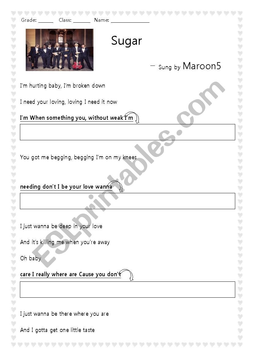 Sugar-Maroon5 worksheet