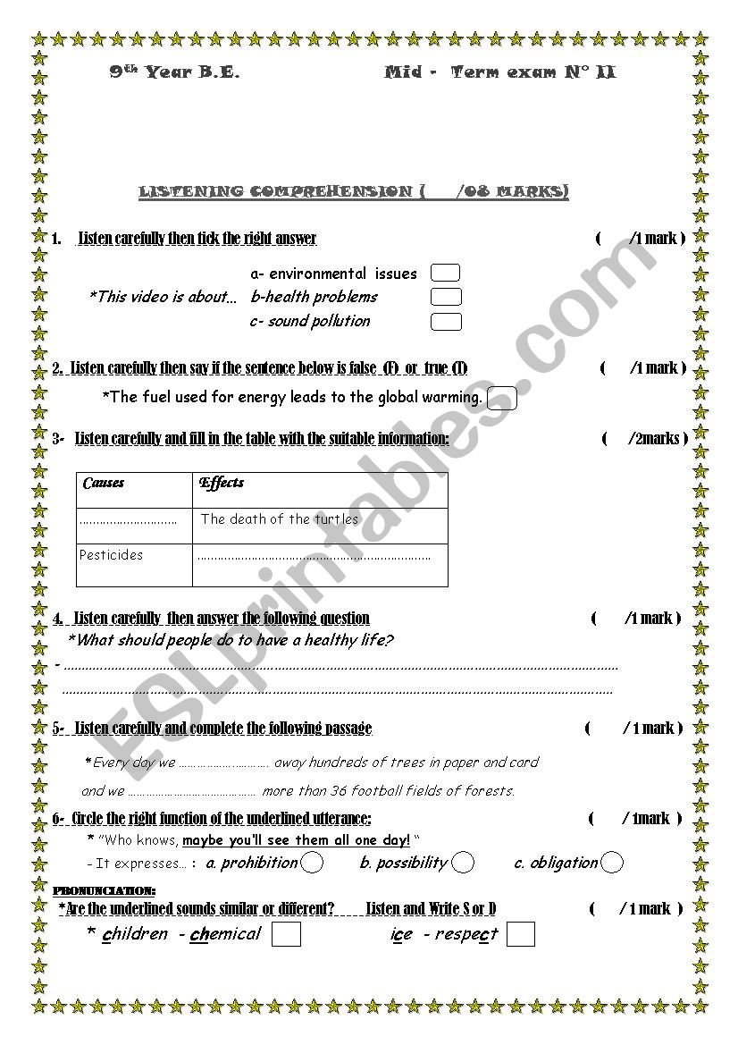  9 th .  MID-TERM EXAM 2  worksheet