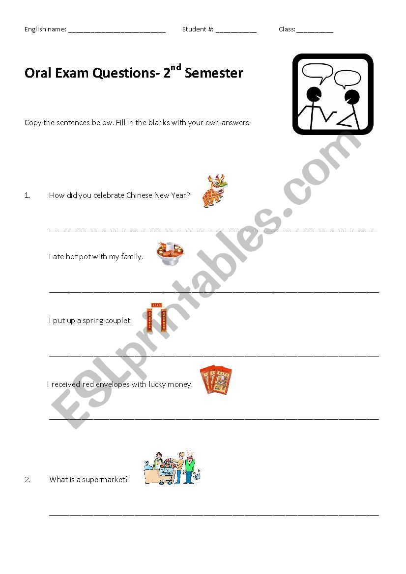 Oral Exam Questions  worksheet