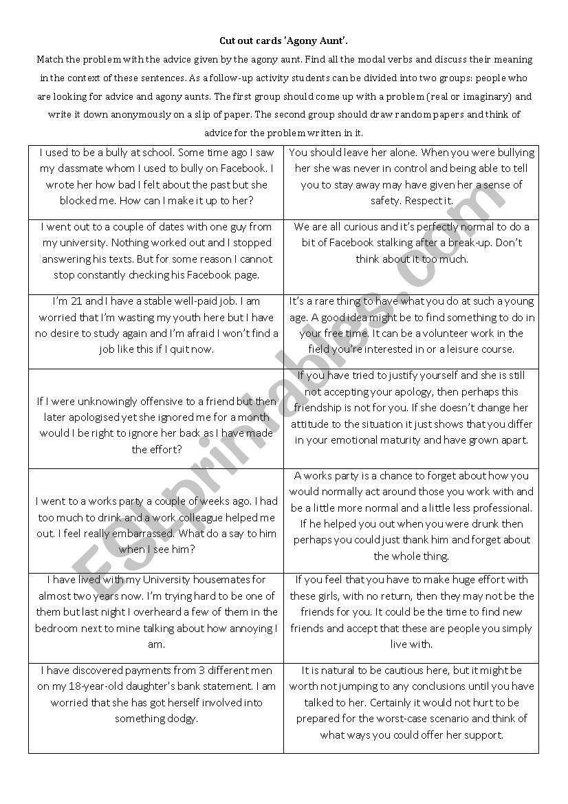 Agony Aunt worksheet