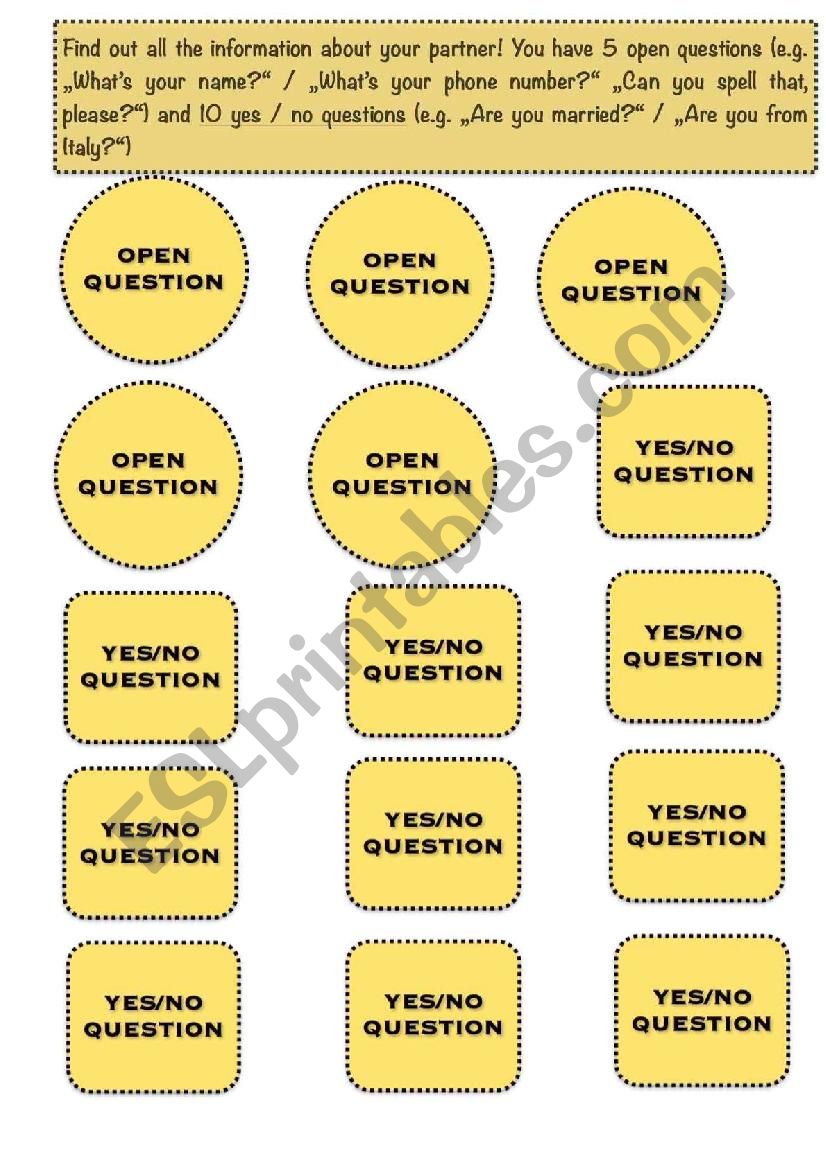 Asking about personal information - Speaking Game part 2